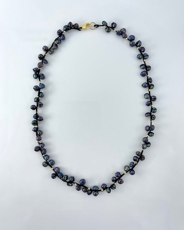 Danielle Welmond Small Peacock Pearls and Gold Pyrite Necklace