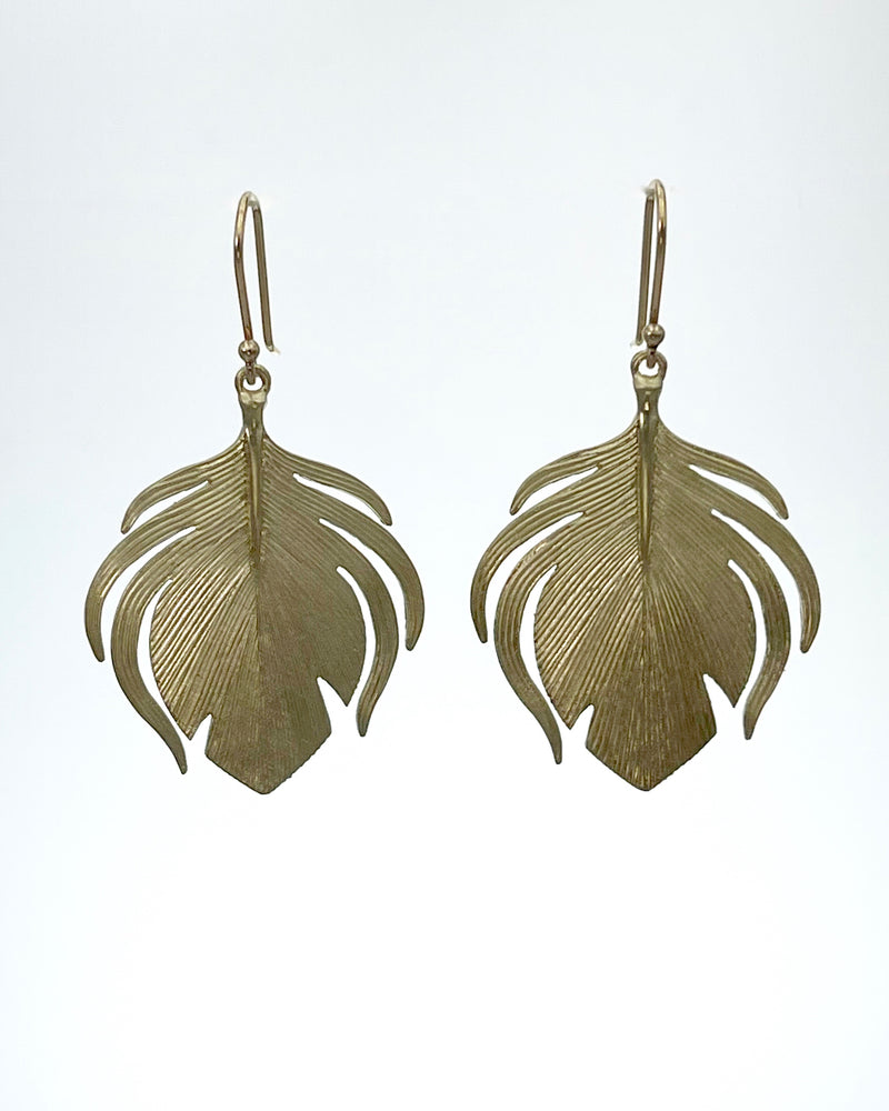 10K Gold Peacock Feather Earrings