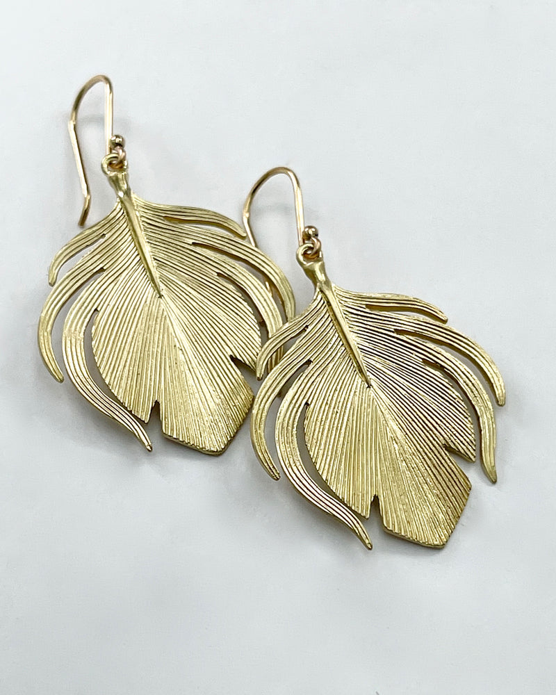 10K Gold Peacock Feather Earrings