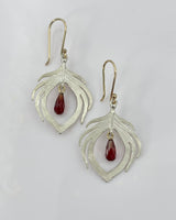 Annette Ferdinandsen Small Peacock Feather with Garnet Drop Earrings