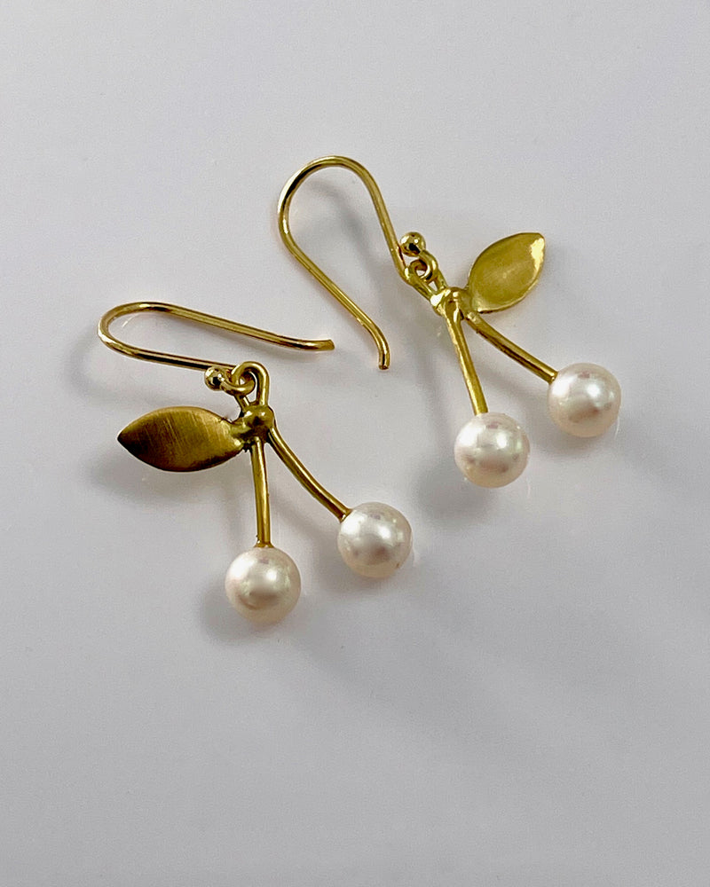 18K Gold with Pearl Cherry Earrings
