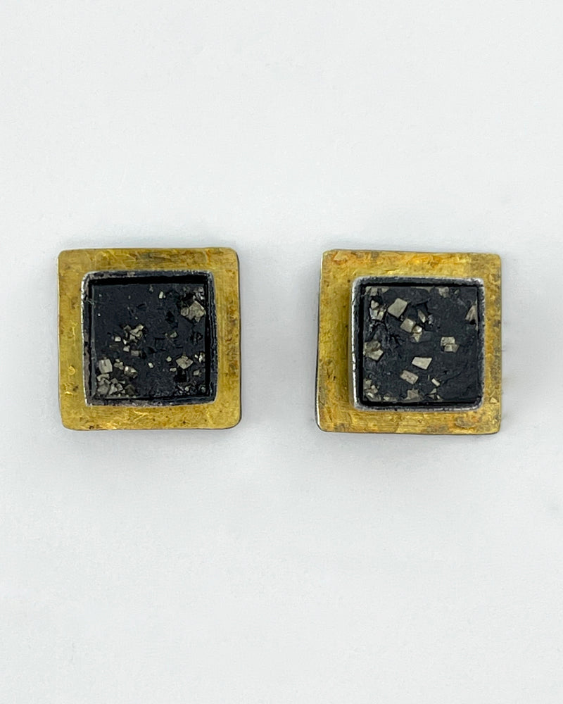 Biba Schutz Square Earrings with Gold and Mica