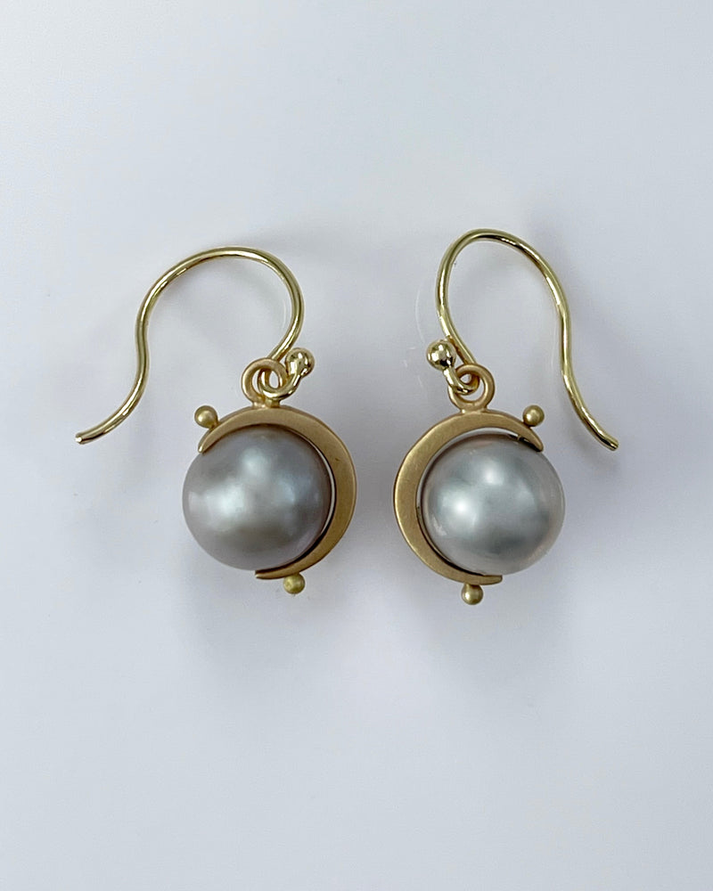 Carla Caruso Silver Moon and Pearl Earrings