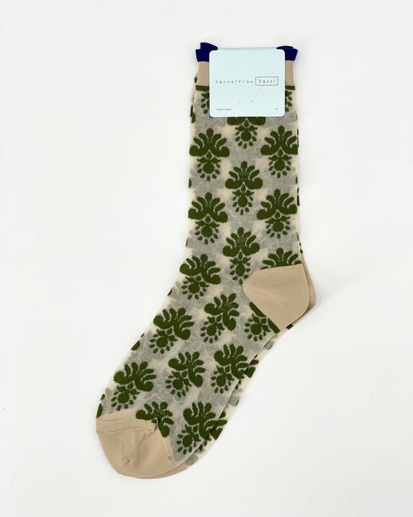 Damask Nude Sheer Crew Socks