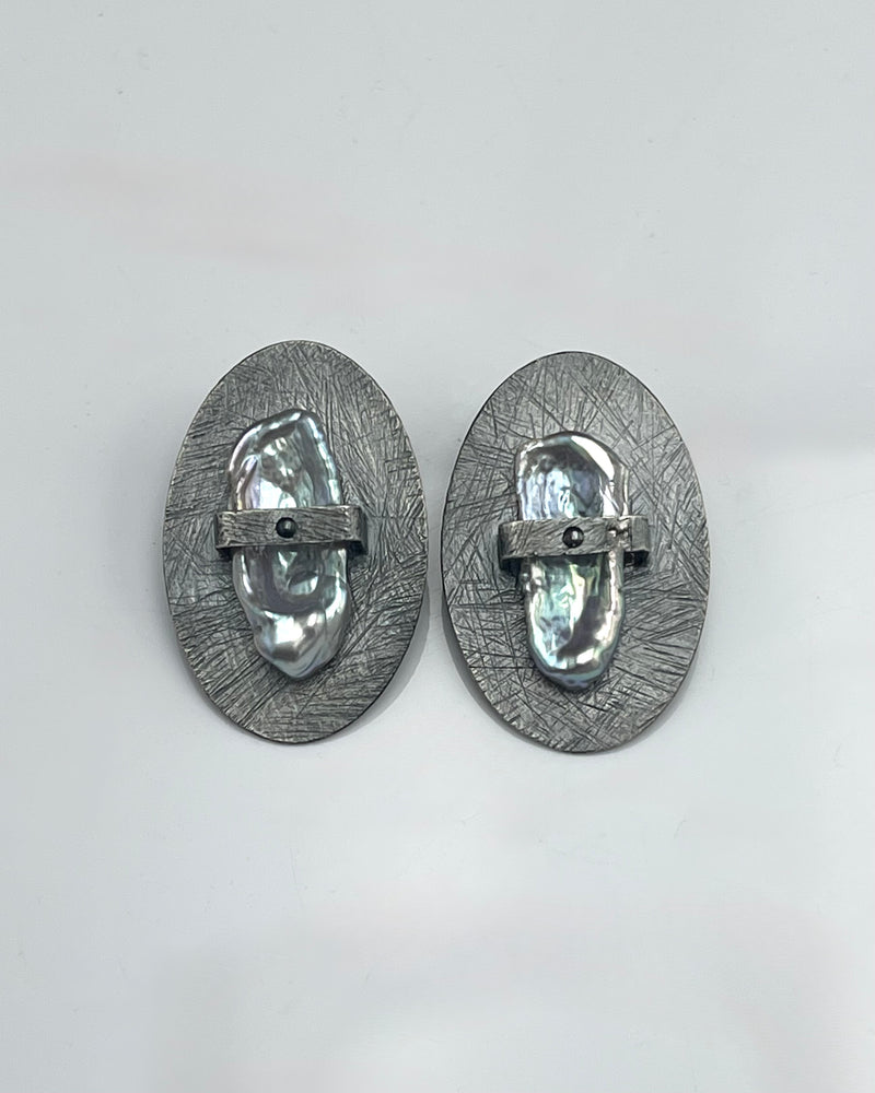 Heather Guidero Carved Ellipse with Biwa Pearl Earrings