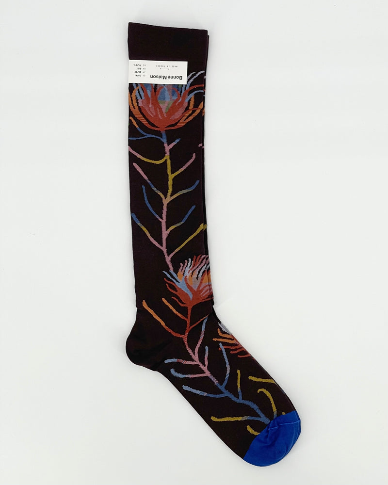 Flower-Dark Brown Women's Knee-High Socks