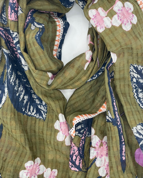 Floral and Fruit Olive Scarf