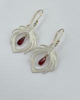 Annette Ferdinandsen Small Peacock Feather with Garnet Drop Earrings