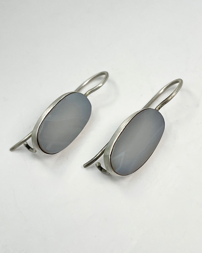 Oval Flat-Cut Stone Drop Earrings