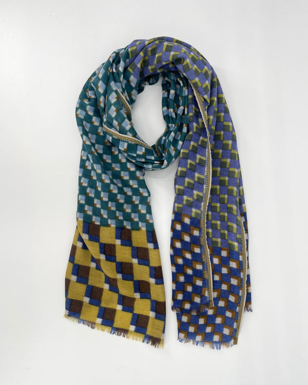 Mini Squares Pine Wool Scarf