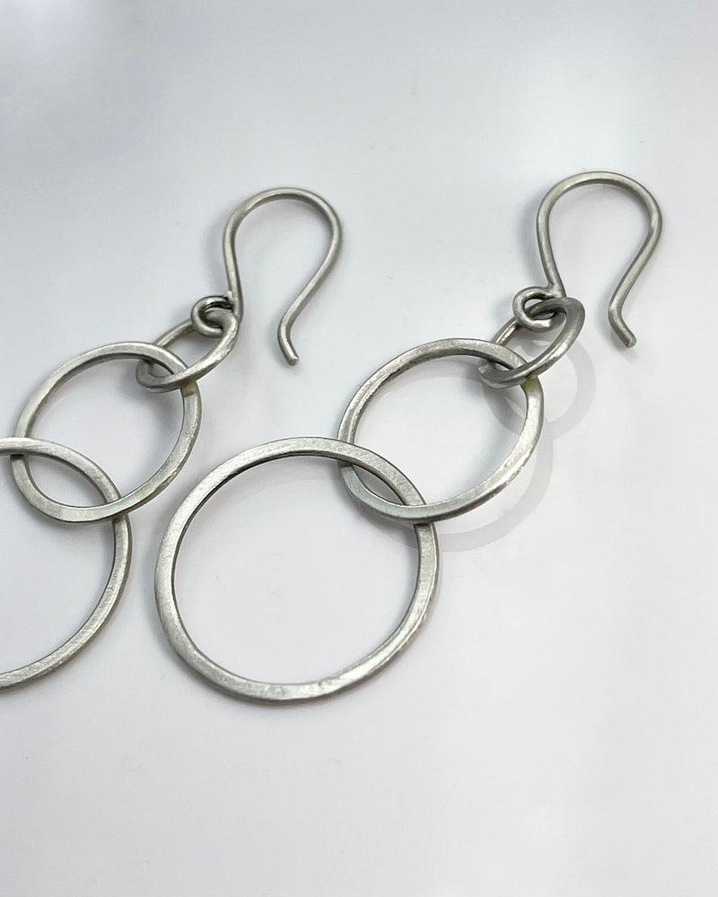 Three Hammered Chain Link Drop Earrings