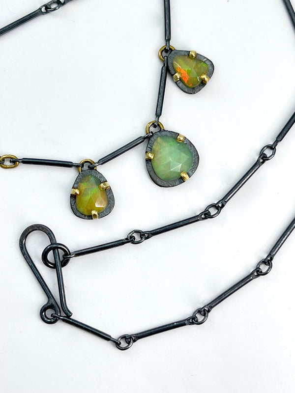 Triple Carved Prong Set Necklace with Opal