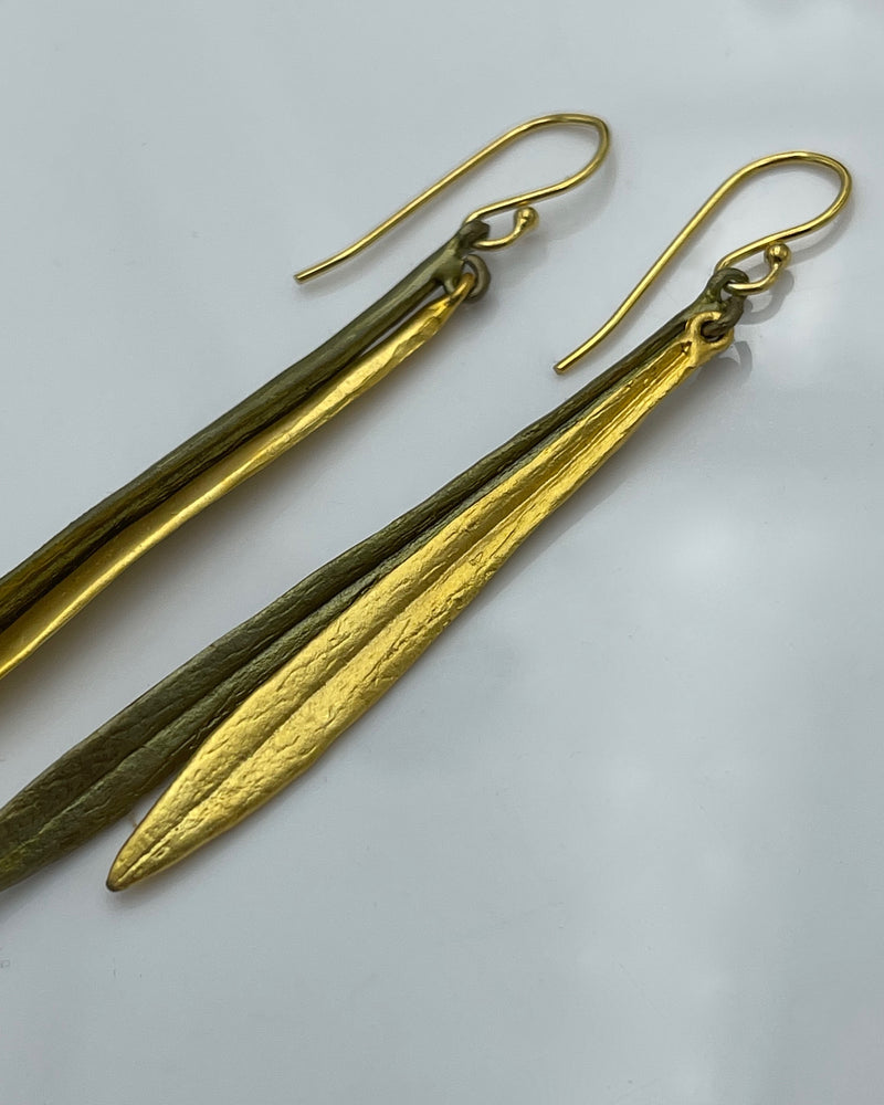 Leaf & Bud Long Wire Earrings