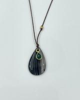 Margaret Solow Lace Obsidian & Emerald Necklace