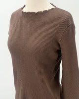 Waffle Rib Combo Long Sleeve Crew Top, Brown