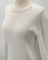 Waffle Rib Combo Long Sleeve Crew Top, White