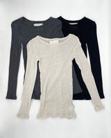 Gauze Rib Long Sleeve Crew Tops