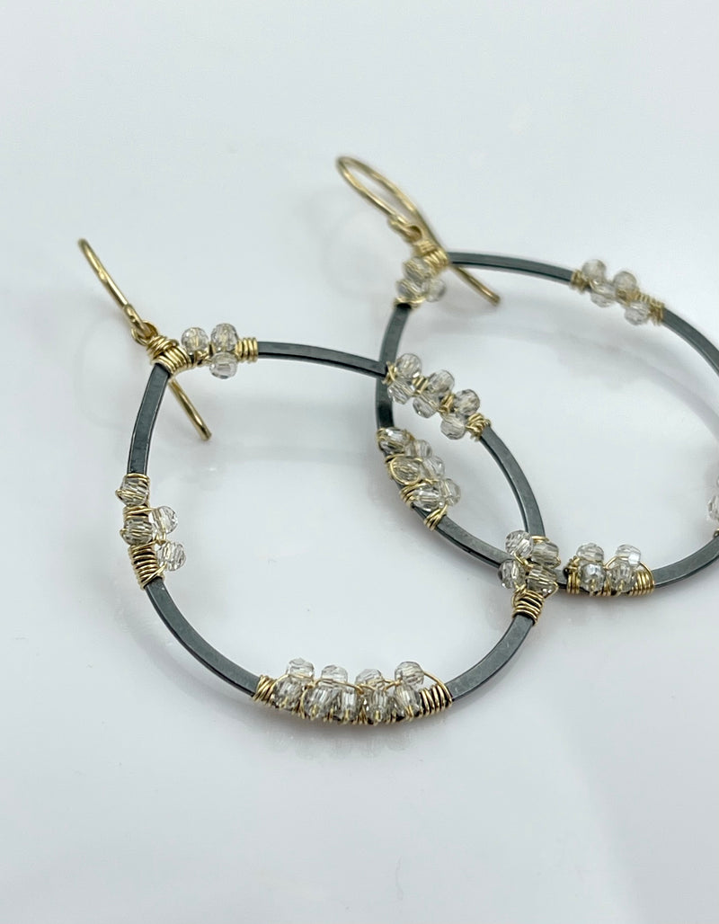 Dana Kellin Round Tear Drop Oxidized Earrings