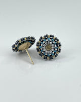 Miguel Ases Blue/Gold Flower Button Earrings