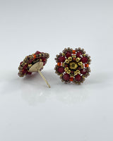 Miguel Ases Red/Gold Flower Button Earring