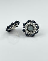 Miguel Ases Black/Silver Flower Button Earrings