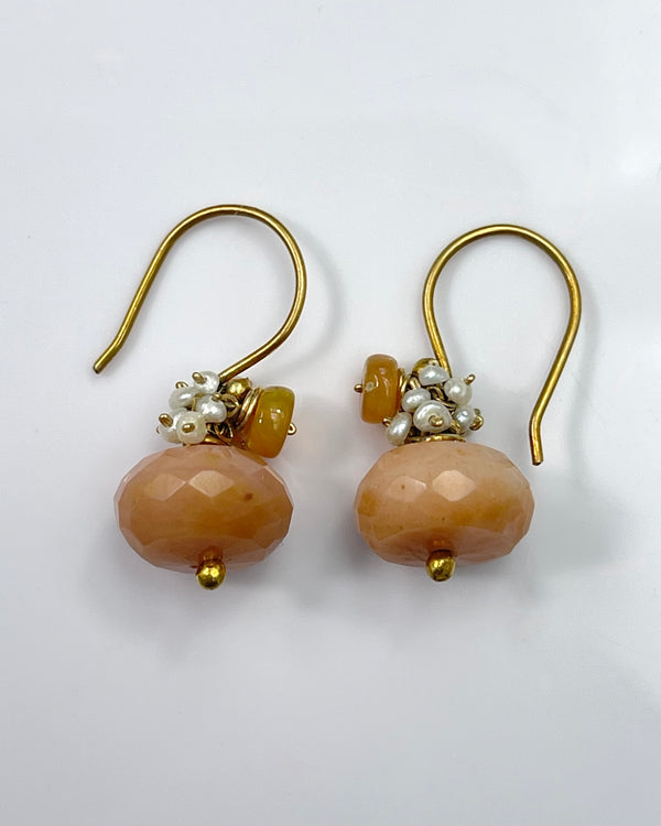 River Song Pink Opal Earrings with Pearl Fringe