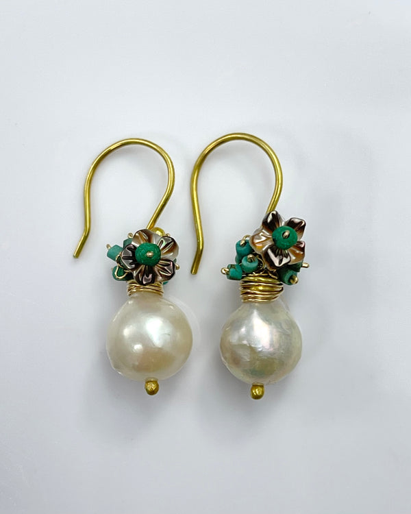 River Song Cultured Pearl with Flower Earrings