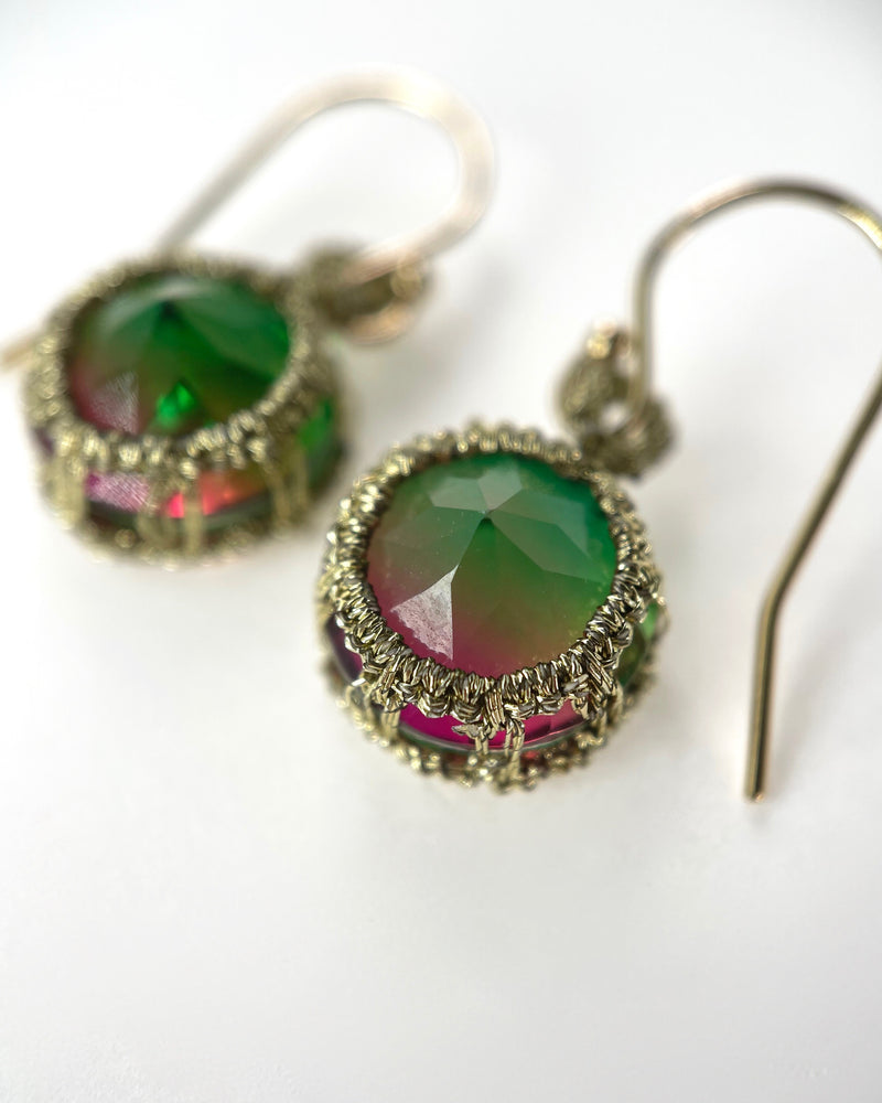 Danielle Welmond Caged Watermelon Quartz Earring with Gold Cord