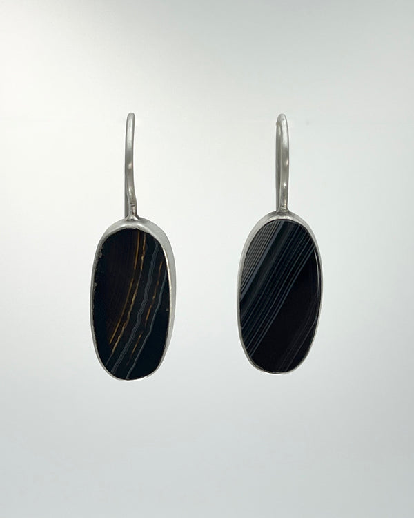 Oval Flat-Cut Stone Drop Earrings