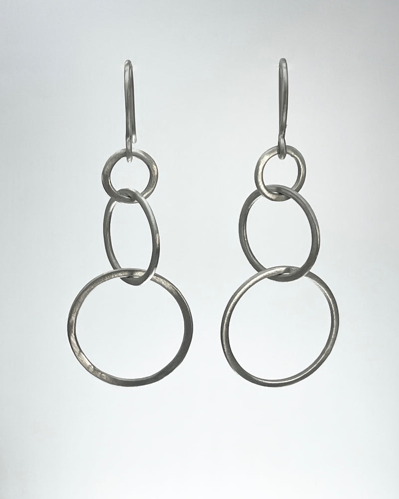 Three Hammered Chain Link Drop Earrings