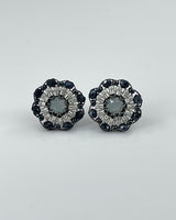 Miguel Ases Black/Silver Flower Button Earrings