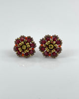 Miguel Ases Red/Gold Flower Button Earring