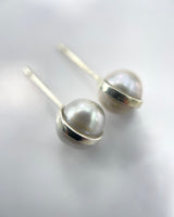 Melissa Joy Manning Bezel Wrap Grey Pearl Stud Earrings