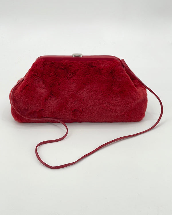Faux Fur Clutch Bag Vintage Pearl Chain Handle Handbag Shell Purse  Crossbody Bag | eBay