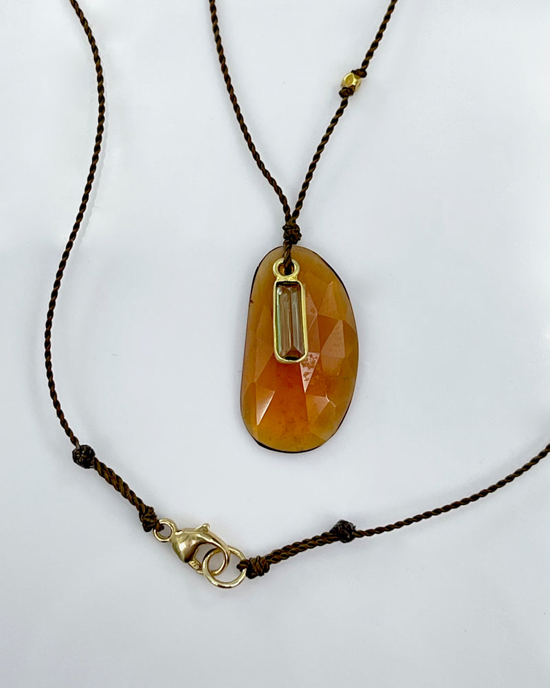 Margaret Solow Cognac Quartz & Diamond Necklace