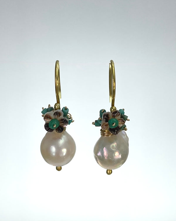 River Song Cultured Pearl with Flower Earrings