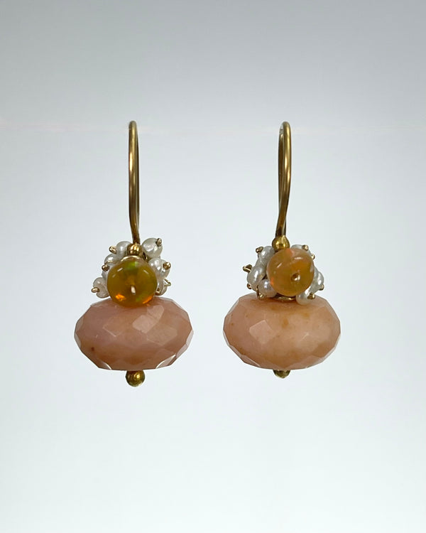 River Song Pink Opal Earrings with Pearl Fringe