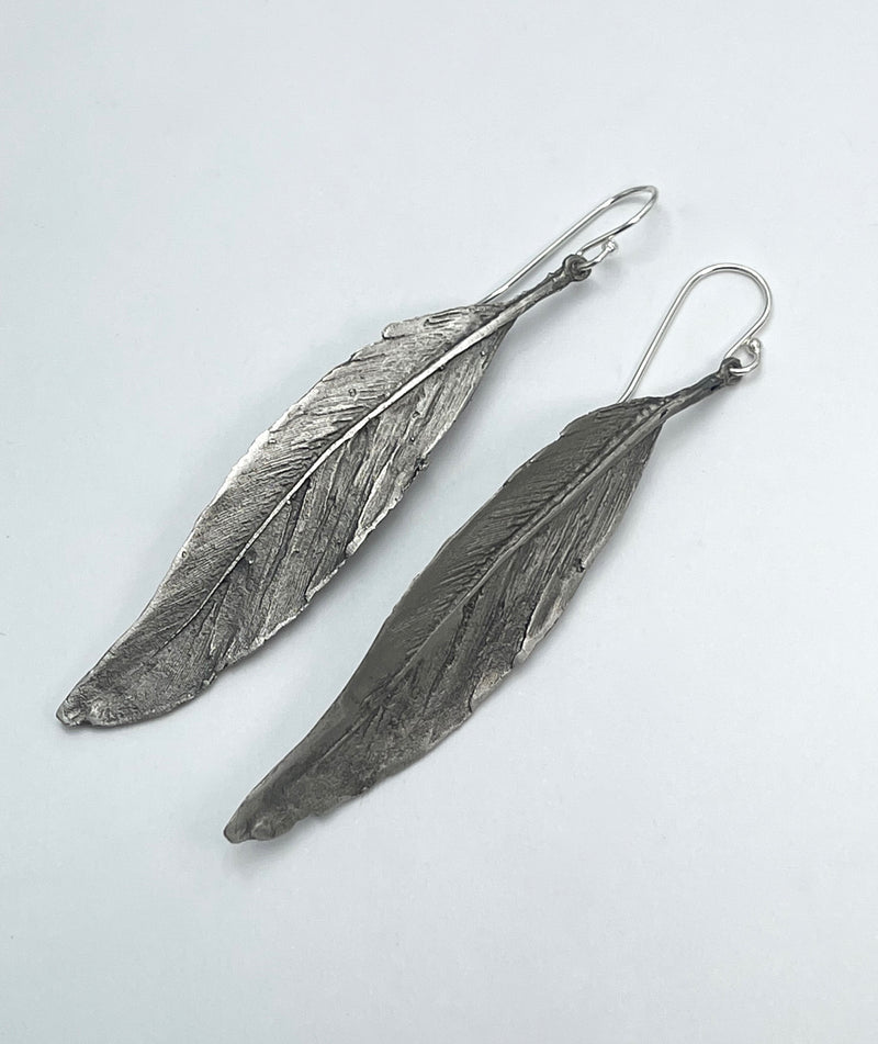 Long Silver Feather Earrings