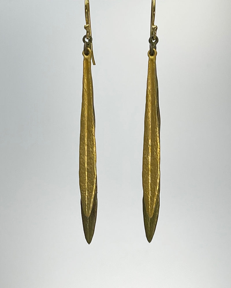 Leaf & Bud Long Wire Earrings