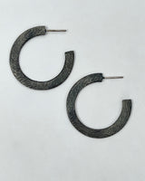 Carved Oxidized Silver Hoops