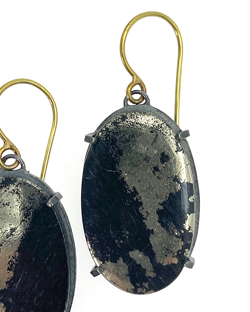 Oxidized 18k Pyrite Agate Earrings