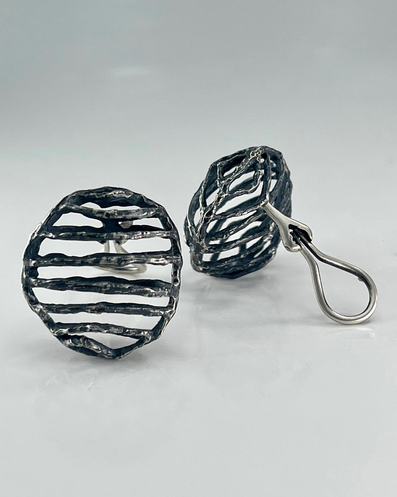 John Iversen Small Basket RBG Silver Earrings