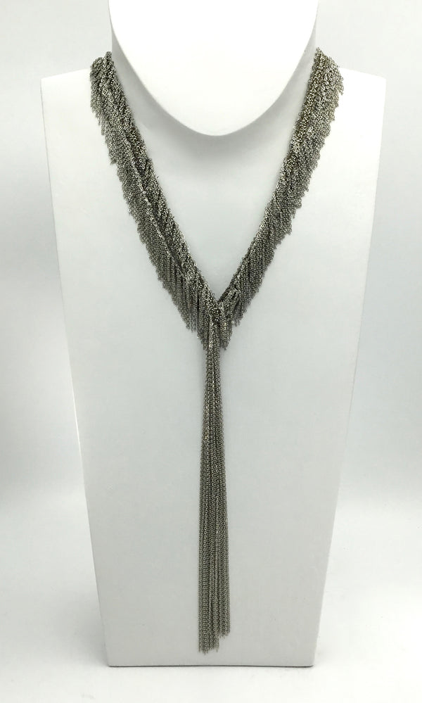 White Bronze Fringe Necklace