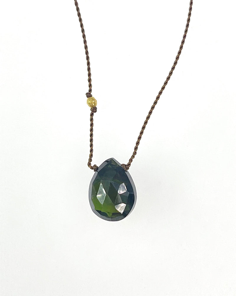 Margaret Solow Teardrop Stone w/18K Bead Necklaces